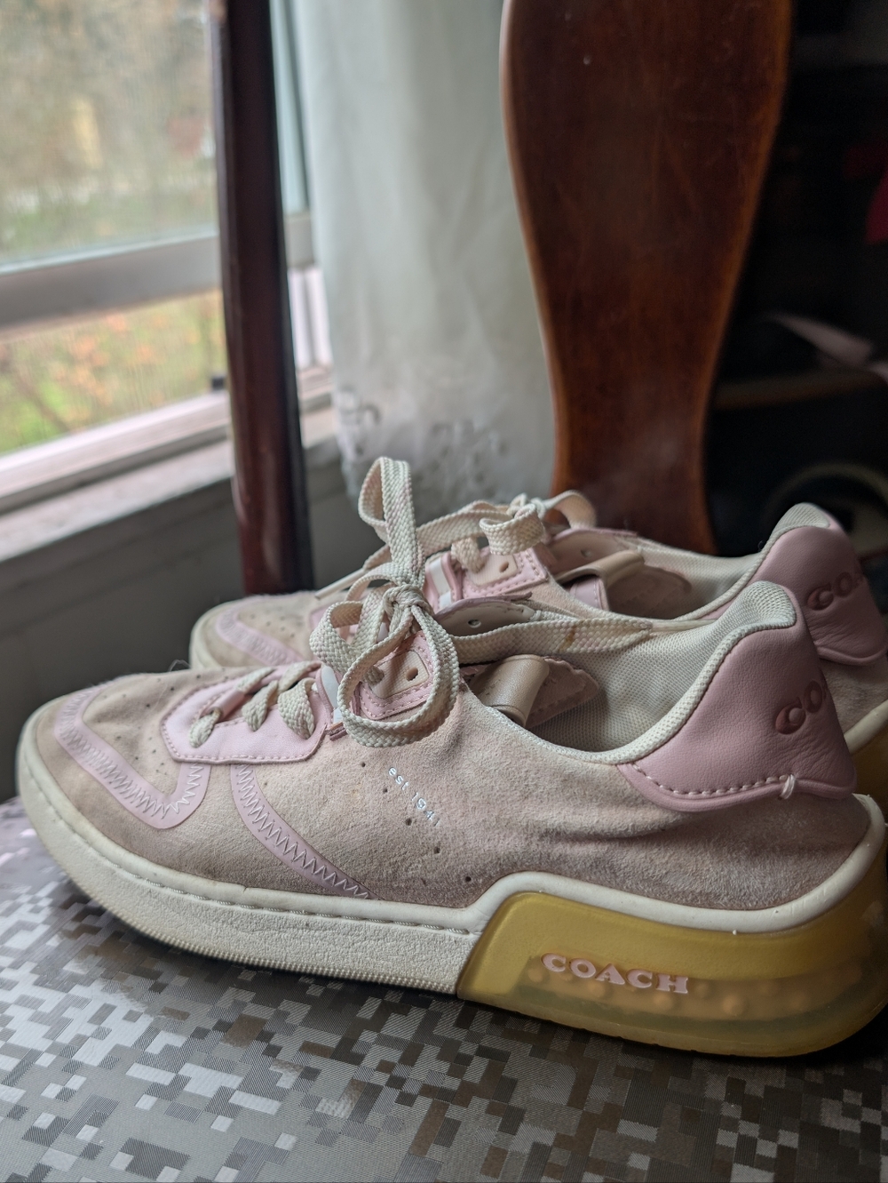 Coach Women's Light Pink Suede & Leather Sneakers